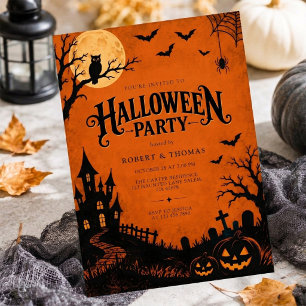Invitation Fête d'Halloween gothique effrayante orange brûlée