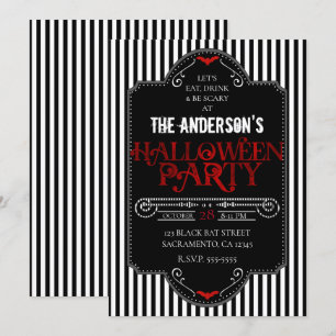 Invitation Fête d'Halloween Gothique Rayures Noires et Blanch