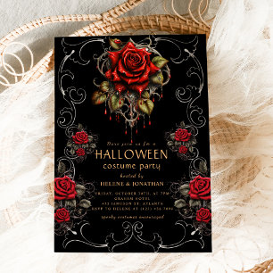 Invitation Fête d'Halloween gothique Rose noir adulte