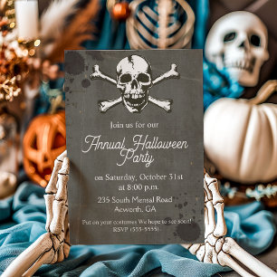 Invitation Fête d'Halloween Grunge Crâne et Os