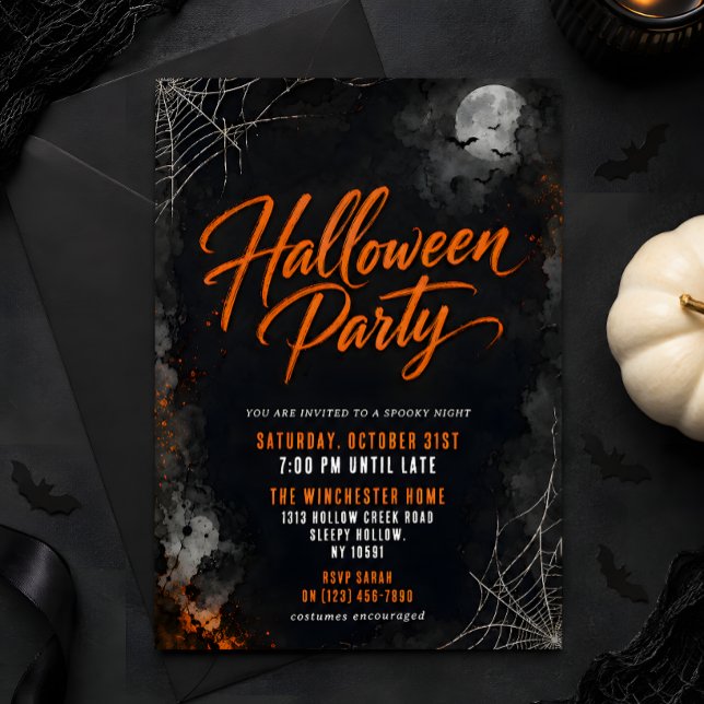 Invitation Fête d'Halloween Grunge Noir et Orange (Créateur téléchargé)
