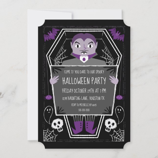 Invitation Fête d'Halloween illustrée par un vampire (Devant)