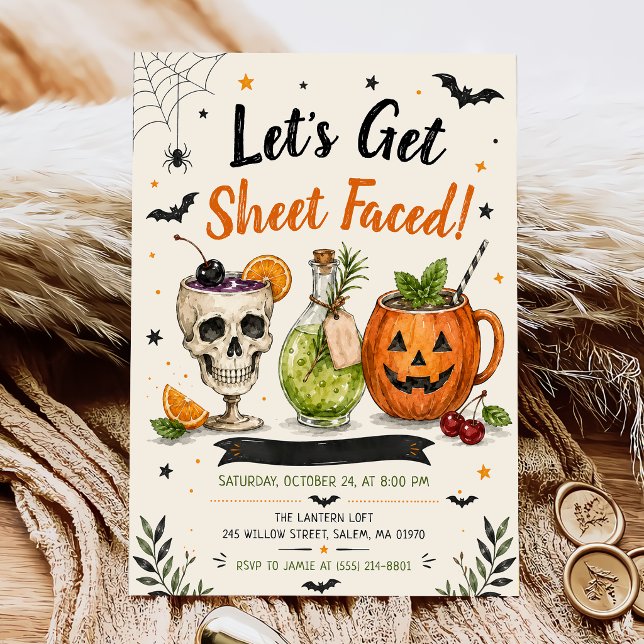 Invitation Fête d'Halloween Let's Get Sheet Faced (Créateur téléchargé)