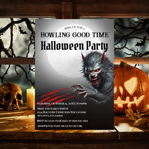 Invitation Fête d'Halloween Loup-Garou Noir Moderne sous la P