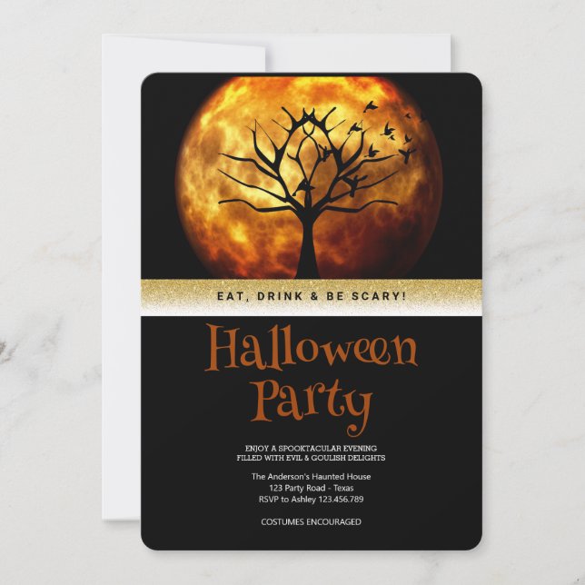 Invitation Fête d'Halloween Lune Gothique (Devant)