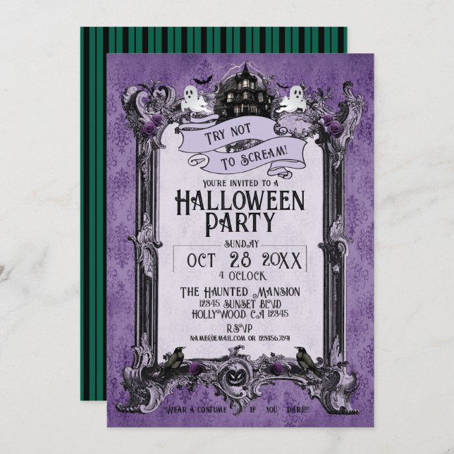 Invitation Fête d'Halloween Maison Hantée (Devant / Derrière)