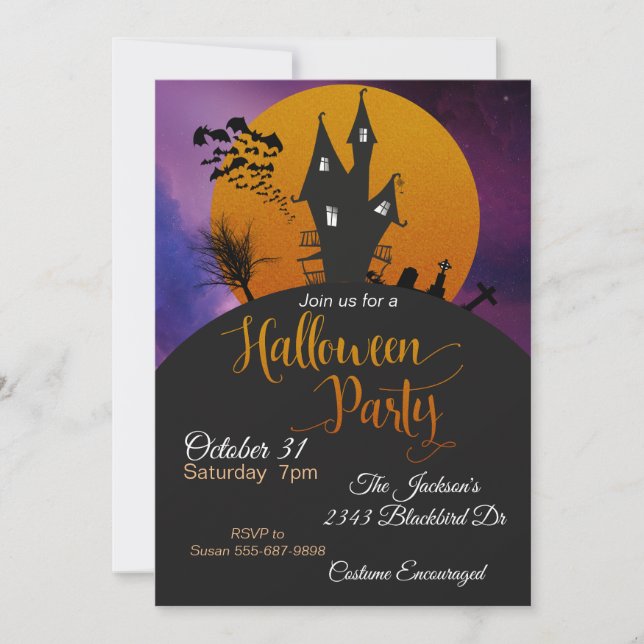 Invitation Fête d'Halloween Maison Hantée Chauves-souris Oran (Devant)