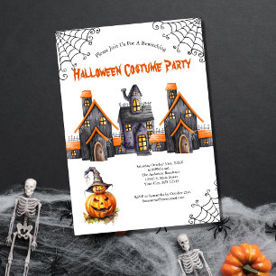 Invitation Fête d'Halloween Maison Hantée Citrouilles