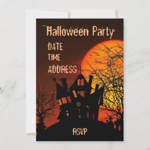 Invitation Fête d'Halloween Maison hantée noir et orange
