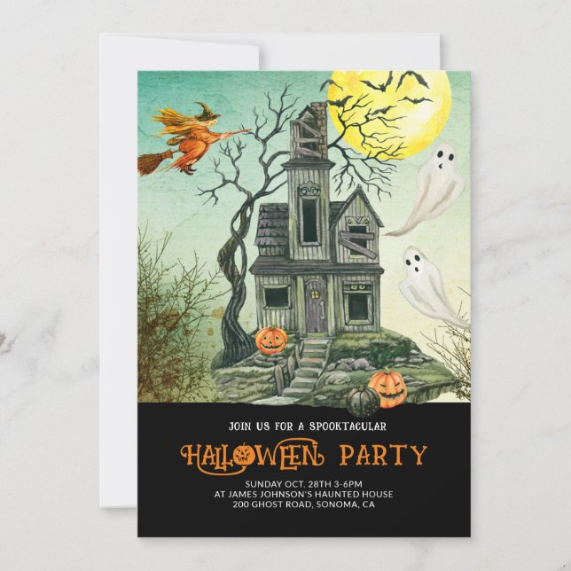 Invitation Fête d'Halloween Maison Hantée pour Enfants (Devant)