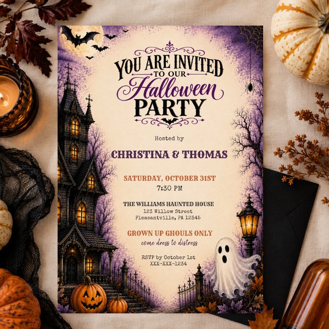 Invitation Fête d'Halloween Maison Hantée Vintage (Créateur téléchargé)