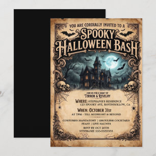 Invitation Fête d'Halloween Maison Hantée Vintage Chauves-sou
