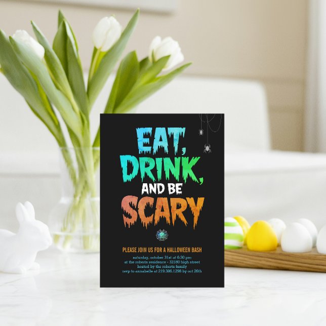 Invitation Fête d'Halloween 'Manger, Boire et être Effrayant' (Créateur téléchargé)