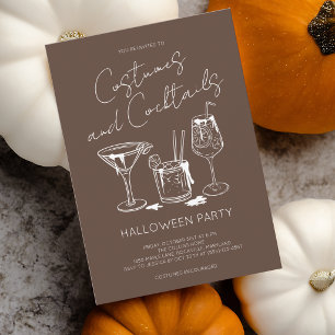Invitation Fête d'Halloween marron Costumes et Cocktails