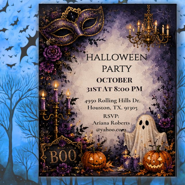 Invitation Fête d'Halloween Mascarade Fantomatique  (Créateur téléchargé)