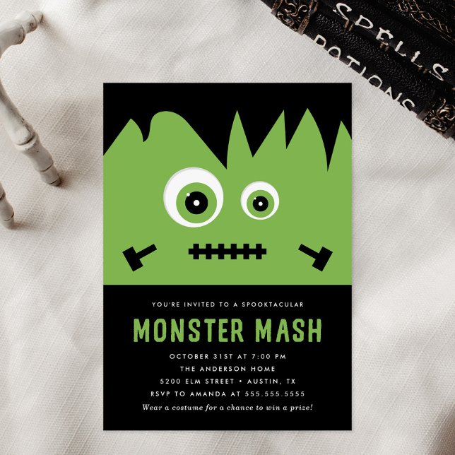 Invitation Fête d'Halloween Mash de Monstre Vert Mignon (Créateur téléchargé)