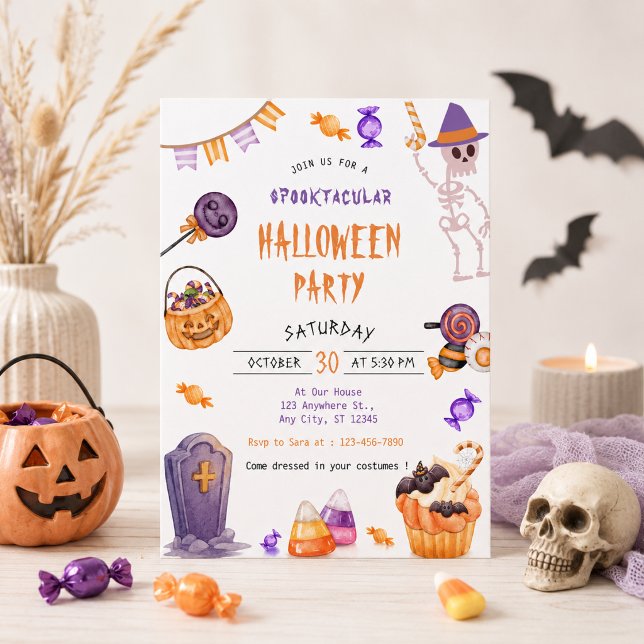 Invitation Fête d'Halloween Mignonne et Effrayante (Créateur téléchargé)