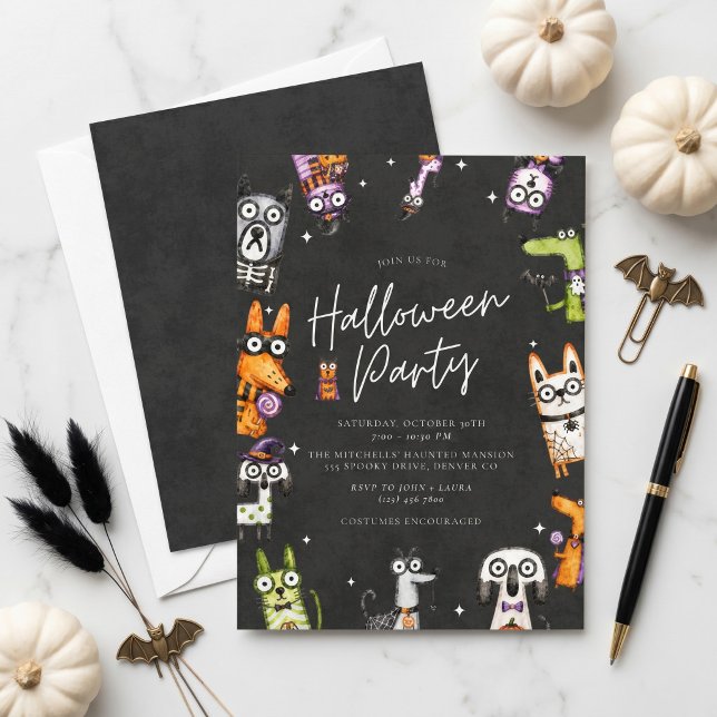 Invitation Fête d'Halloween mignonne et effrayante à l'aquare (Cute Spooky Watercolor Halloween Party Invitation)