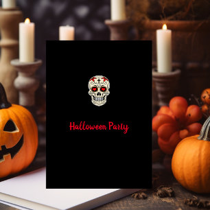 Invitation Fête d'Halloween Minimaliste Crâne de Sucre Noir