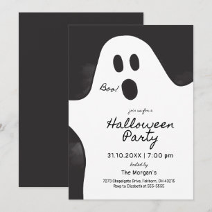 Invitation Fête d'Halloween minimaliste noir et blanc