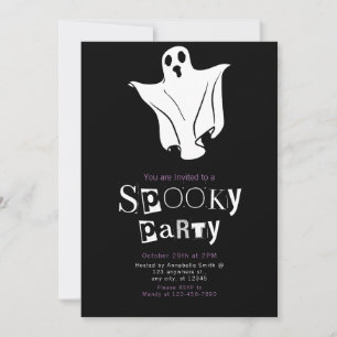 Invitation Fête d'Halloween minimaliste Simple Ghost Blanc