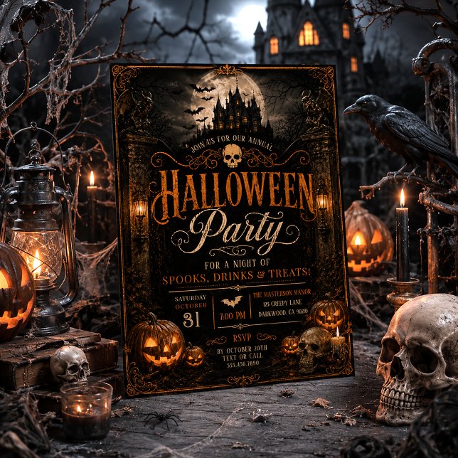 Invitation Fête d'Halloween Moderne Maison Hantée Gothique Ép (Créateur téléchargé)