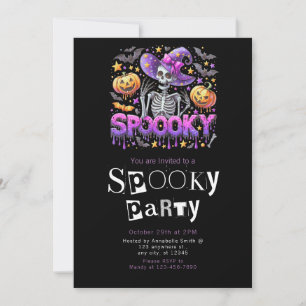 Invitation Fête d'Halloween Moderne Minimaliste avec Squelett