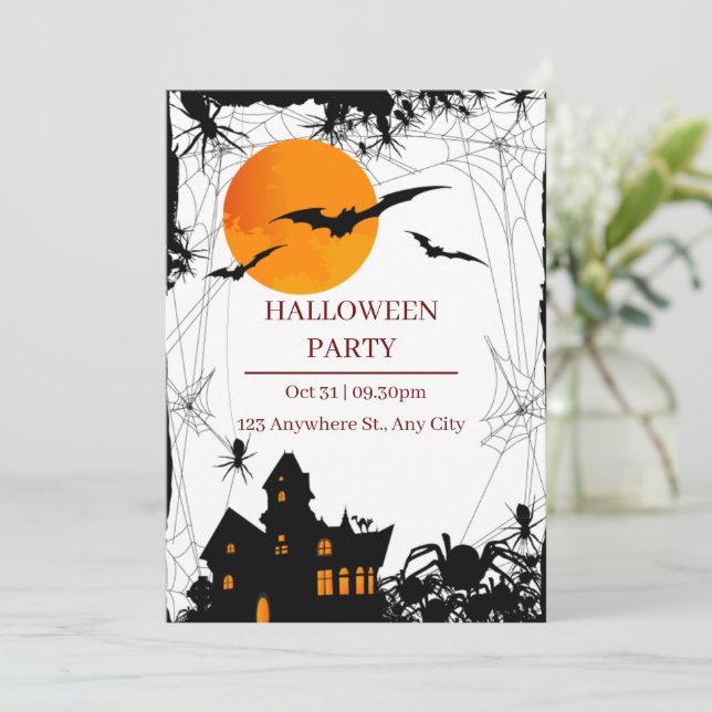 Invitation Fête d'Halloween moderne noir et orange (Debout devant)