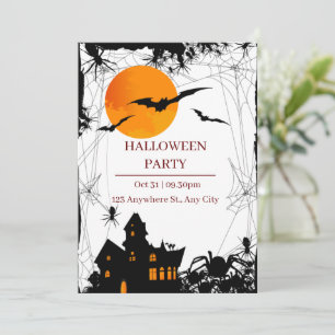 Invitation Fête d'Halloween moderne noir et orange