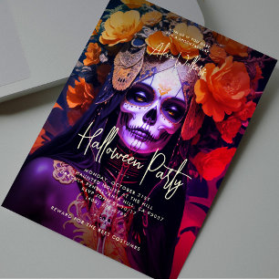 Invitation Fête d'Halloween moderne pour adultes noir or oran