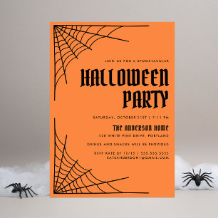 Invitation Fête d'Halloween Moderne Toile d'Araignée Orange