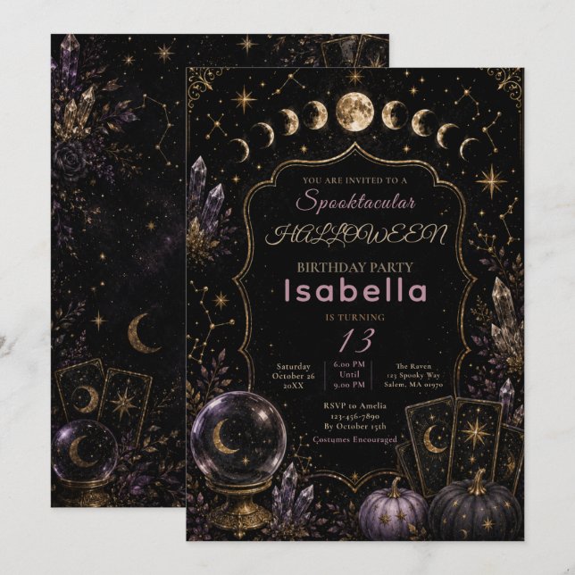 Invitation Fête d'Halloween Mystique Céleste (Devant / Derrière)