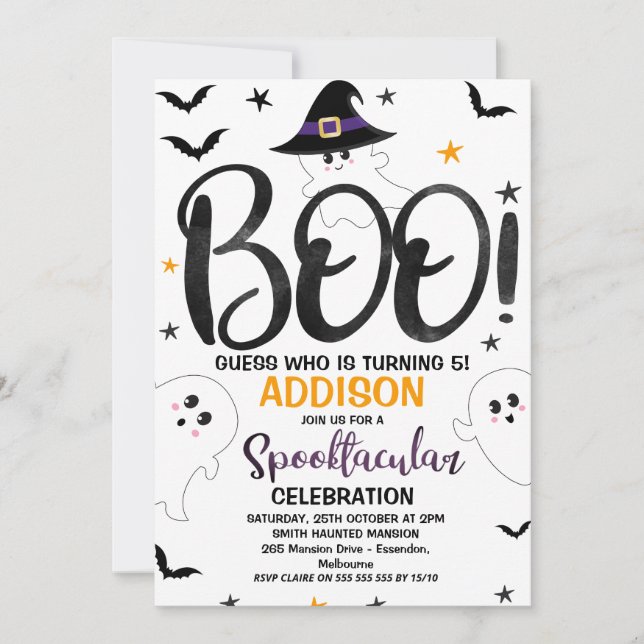 Invitation Fête d'Halloween noir blanc Boo Ghost Anniversaire (Devant)