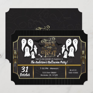 Invitation Fête d'Halloween noir et or pour les fantômes