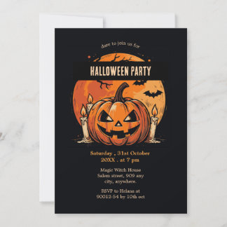 Invitation Fête d'Halloween noir et orange citrouille