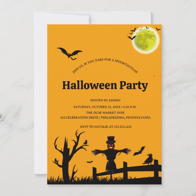 Invitation Fête d'Halloween Orange Chauve-souris Noir  (Devant)