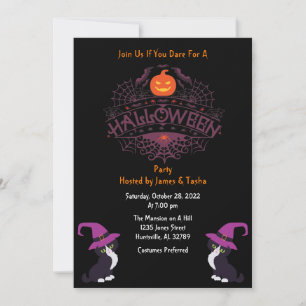 Invitation Fête d'Halloween orange noir et violet