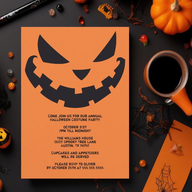 Invitation Fête d'Halloween Orange Personnalisé Jack-o'-lante (Créateur téléchargé)