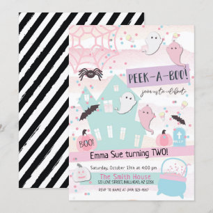 Invitation Fête d'Halloween Pastel Peek-A-Boo 2e Anniversaire