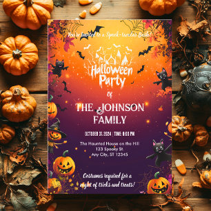 Invitation Fête d'Halloween personnalisée avec chats noirs et