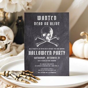 Invitation Fête d'Halloween Pirate Vintage Crâne et Os en Noi
