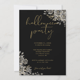 Invitation Fête d'Halloween pour adultes à thème floral gothi