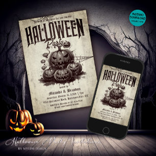 Invitation Fête d'Halloween pour adultes avec citrouilles eff