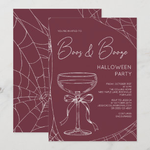 Invitation Fête d'Halloween pour adultes Burgundy Red Boos an
