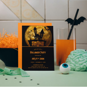 Invitation Fête d'Halloween pour adultes chauves-souris lune