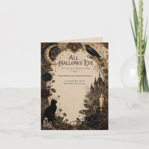 Invitation Fête d'Halloween pour adultes Corbeau, Clé Antique