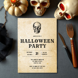 Invitation Fête d'Halloween pour adultes crâne gothique noir