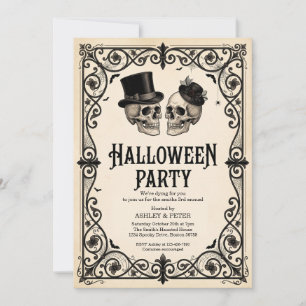 Invitation Fête d'Halloween pour adultes Crâne gothique vinta