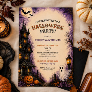 Invitation Fête d'Halloween pour adultes dans une maison hant