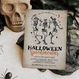 Invitation Fête d'Halloween pour adultes squelette vintage